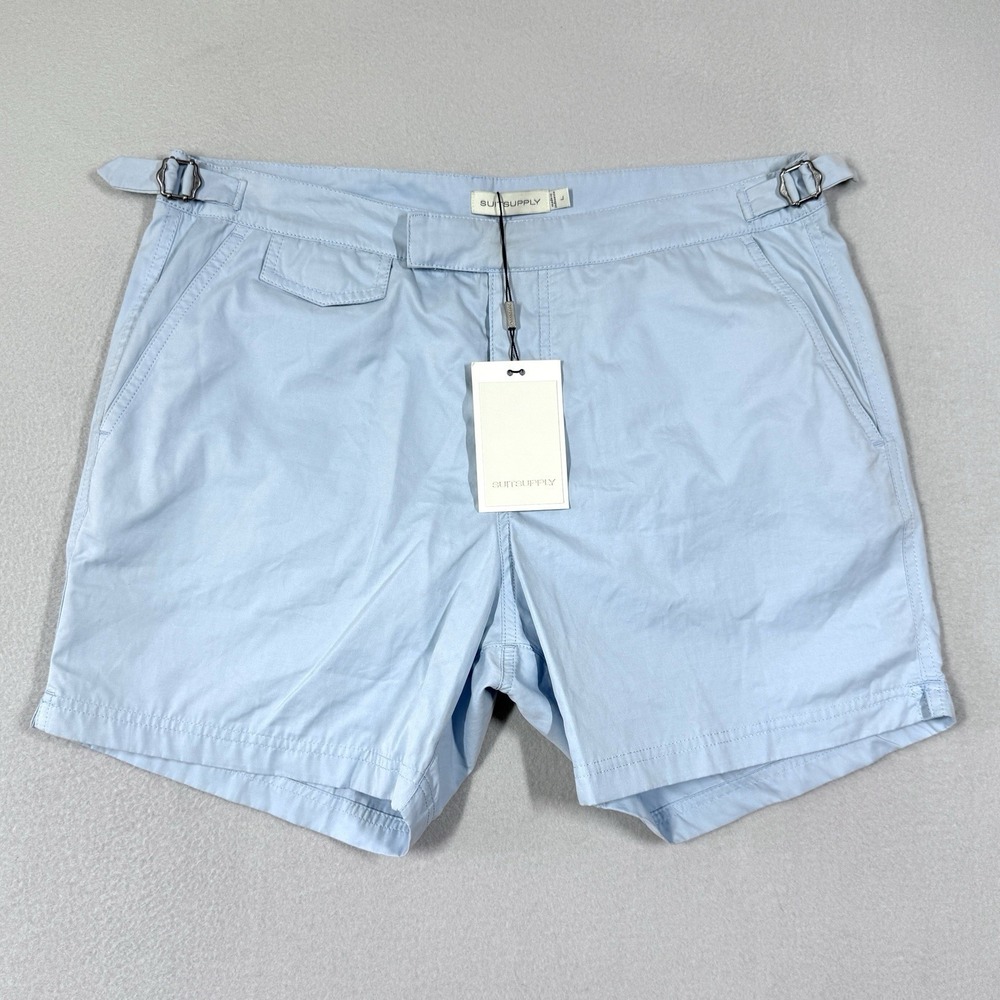 Suitsupply Swim Shorts Mens Large Light Blue 5" Inseam Side Buckle Preppy NWT